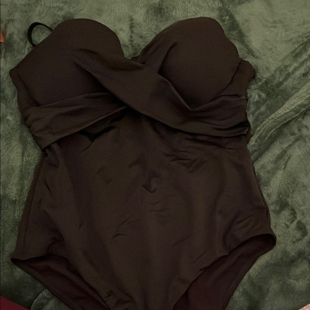 BLACK Strapless One Piece with Sweetheart Neckline and Knotted Detail